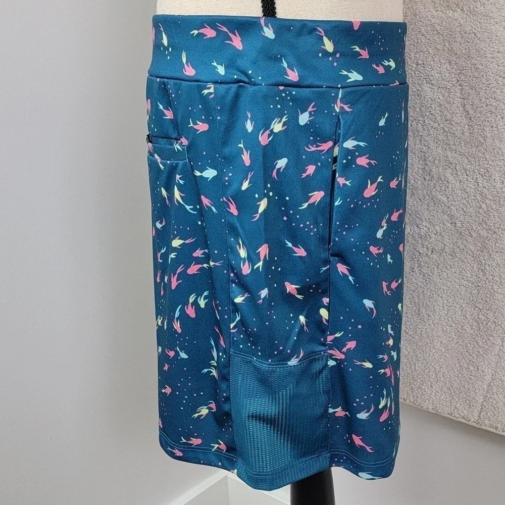 PGA‎ Tour Golf Skort L Large Blue Koi Fish Print Coastal Athletic Tennis Skirt